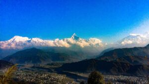 Machhapuchhre and Annapurna mountain range view from Sarangkot Pokhara Nepal