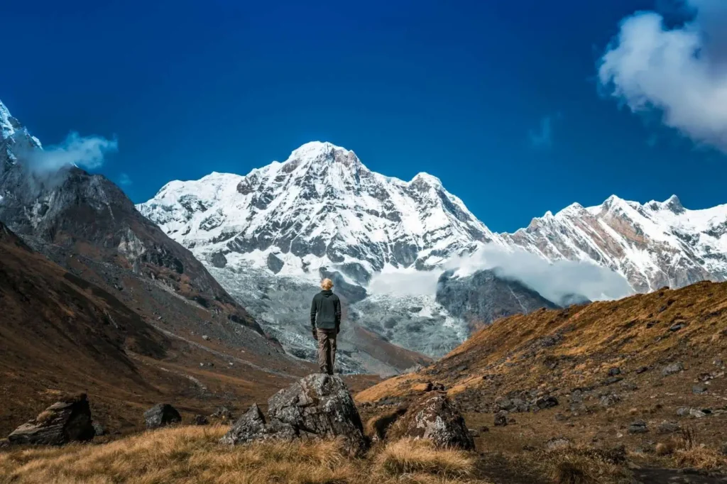 Man Standing on the trail of Annapurna Base Camp