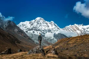 Man Standing on the trail of Annapurna Base Camp
