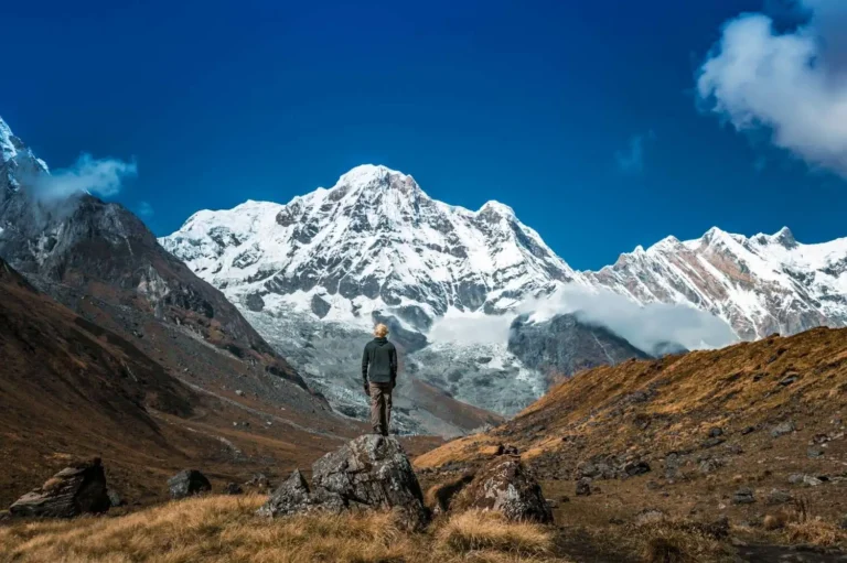 Man Standing on the trail of Annapurna Base Camp