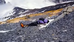 Francys Arsentiev, known as "Sleeping Beauty," resting on Mount Everest after the 1998 expedition.